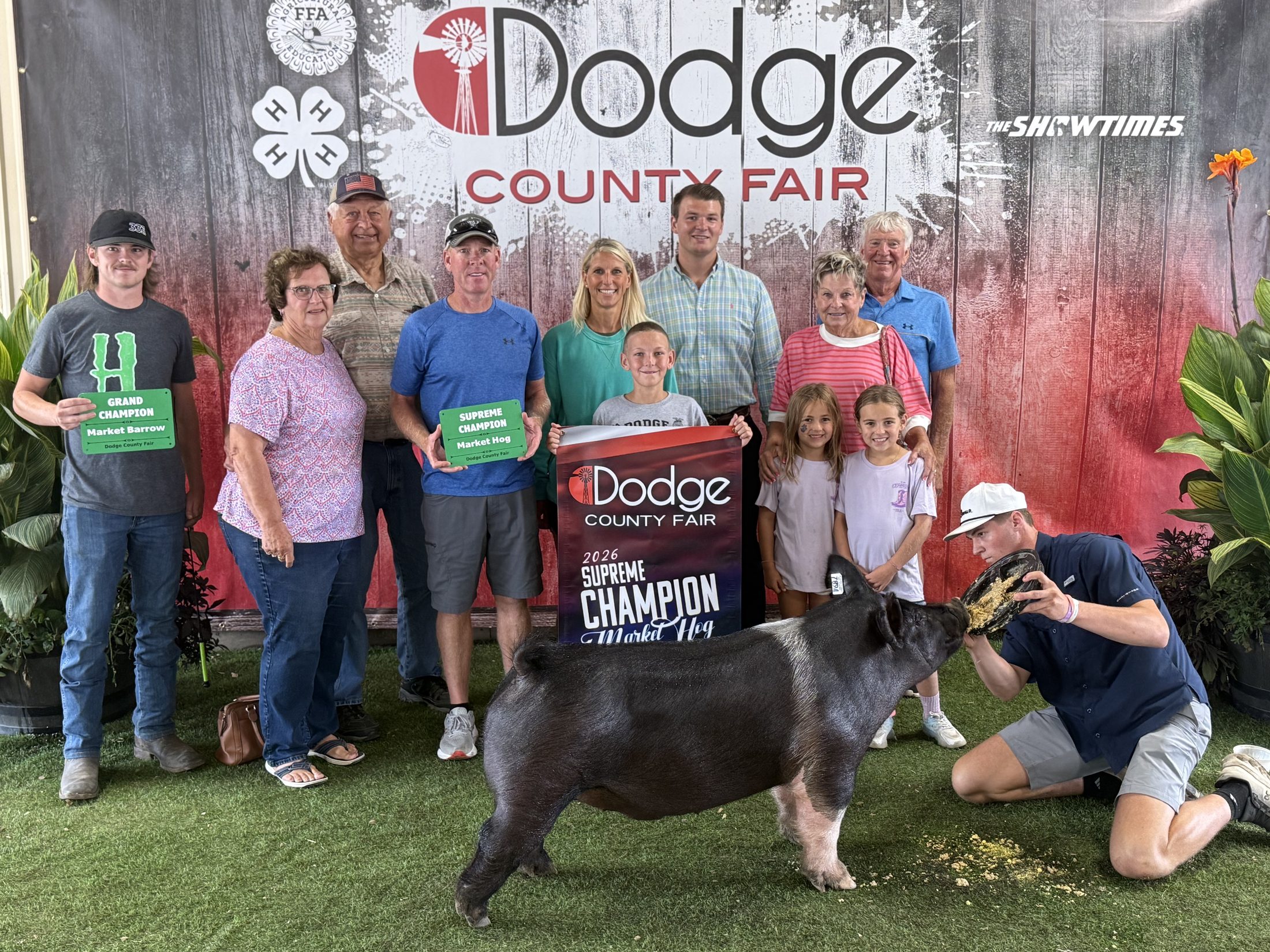 The Emanuel family with the 2026 Dodge County Fair Supreme Champion Market Hog